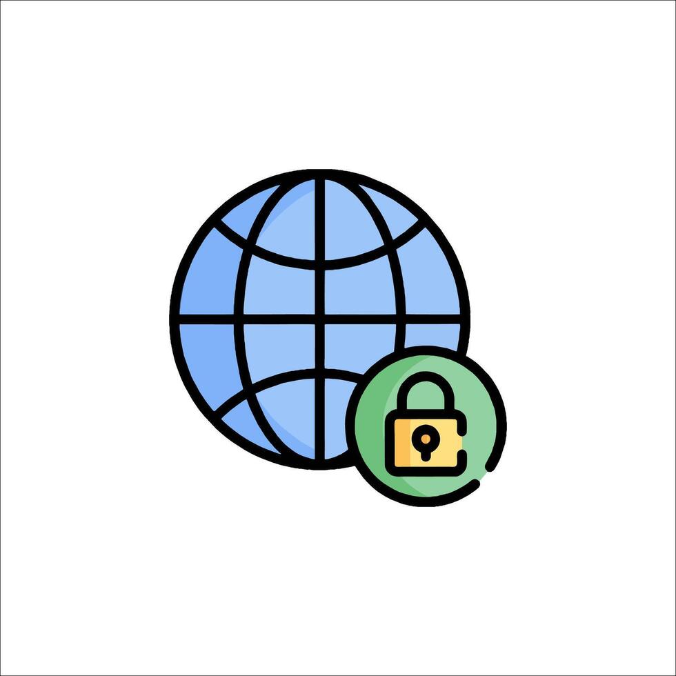A globe with a padlock on it vector