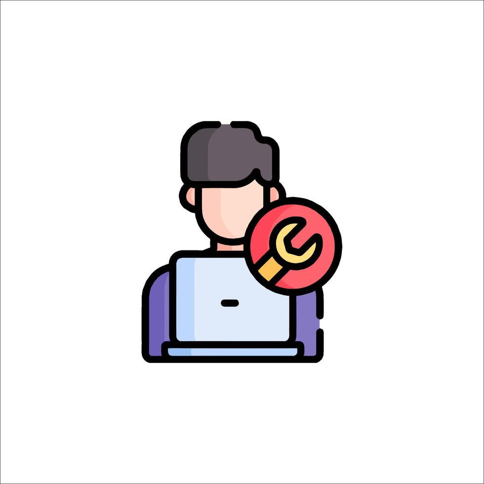 A man with a laptop and a wrench icon vector