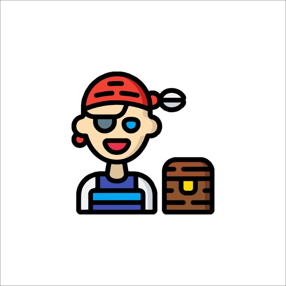 A cartoon pirate with a chest and a hat vector
