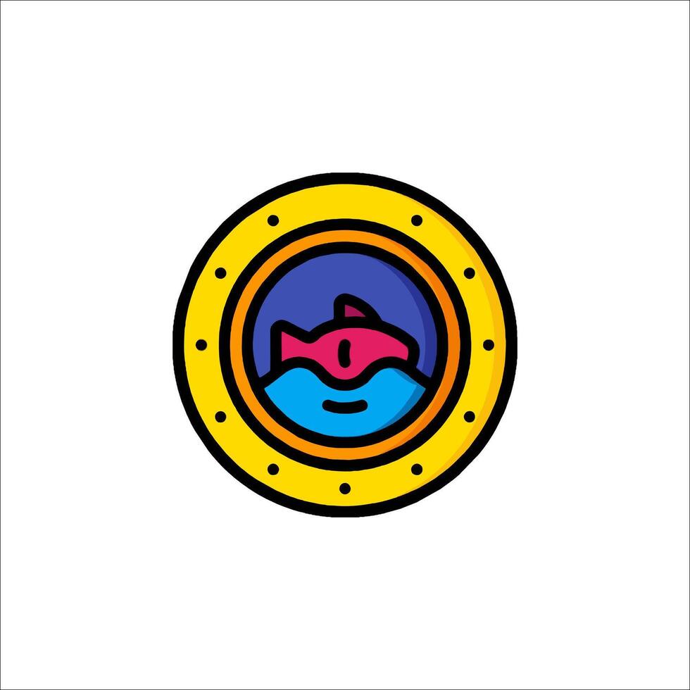 A yellow and pink fish in a round porthole vector