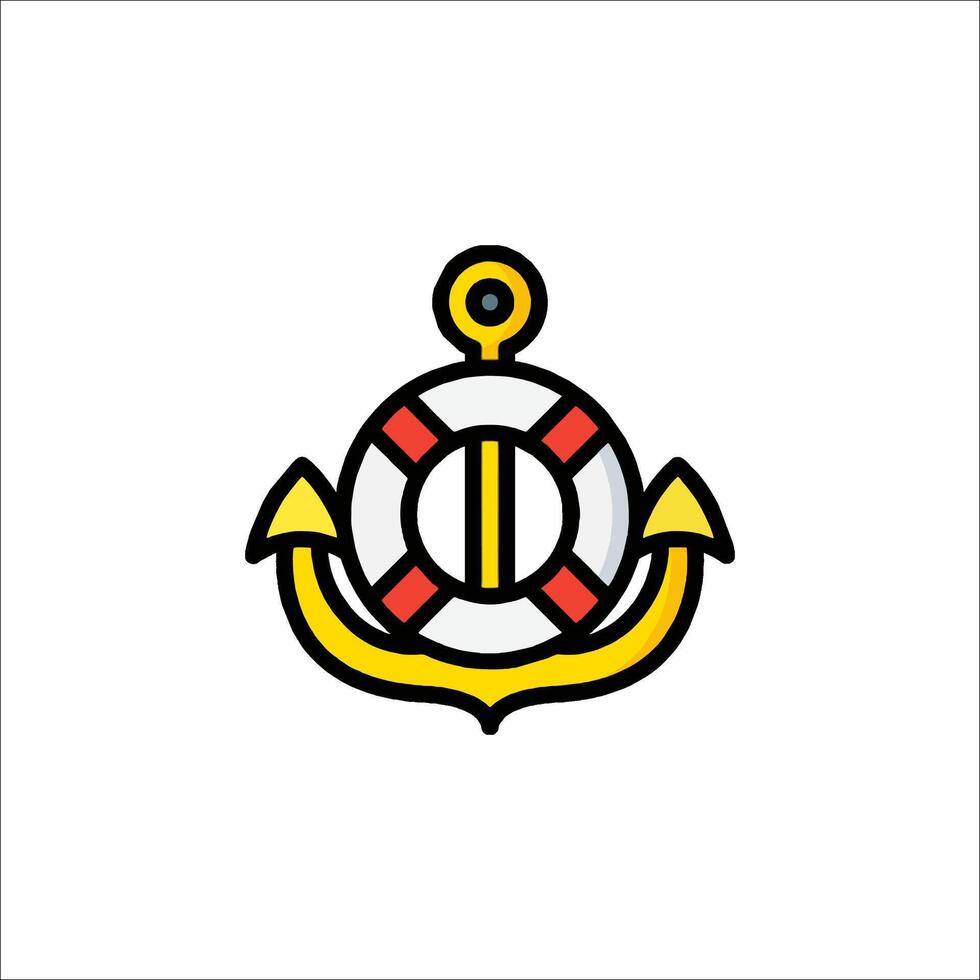 A yellow and red anchor with a life preserver vector