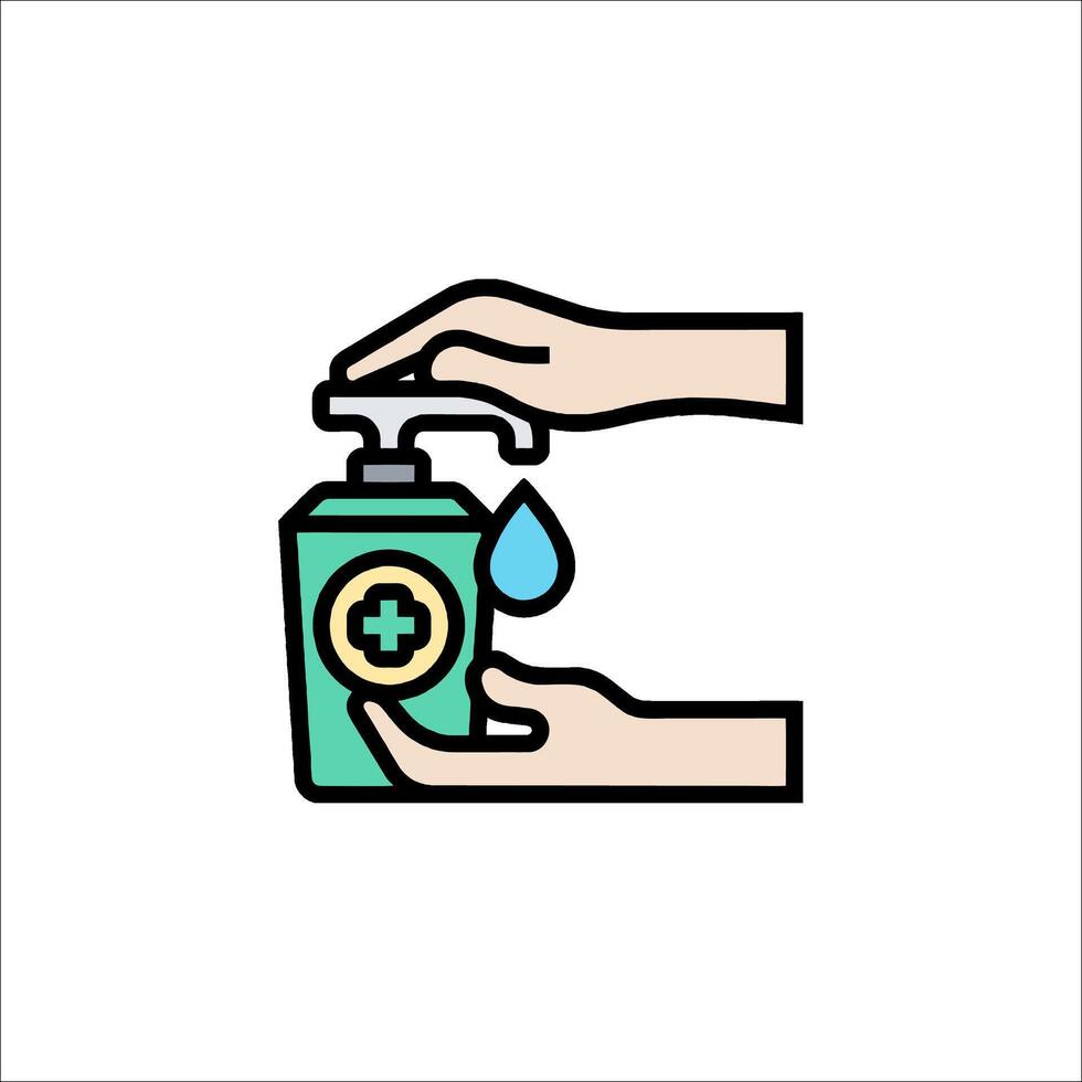 Hand holding a bottle of hand sanitizer with a drop of water vector