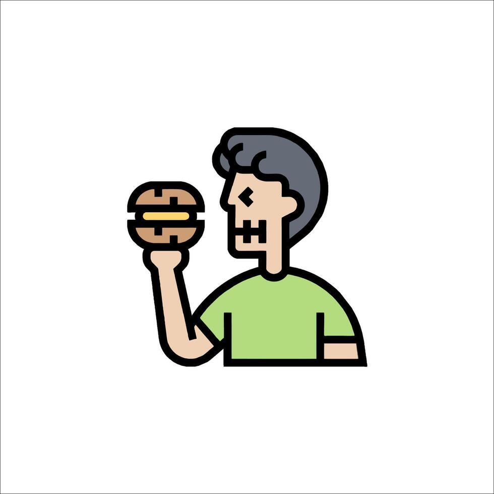 A man holding a hamburger icon vector