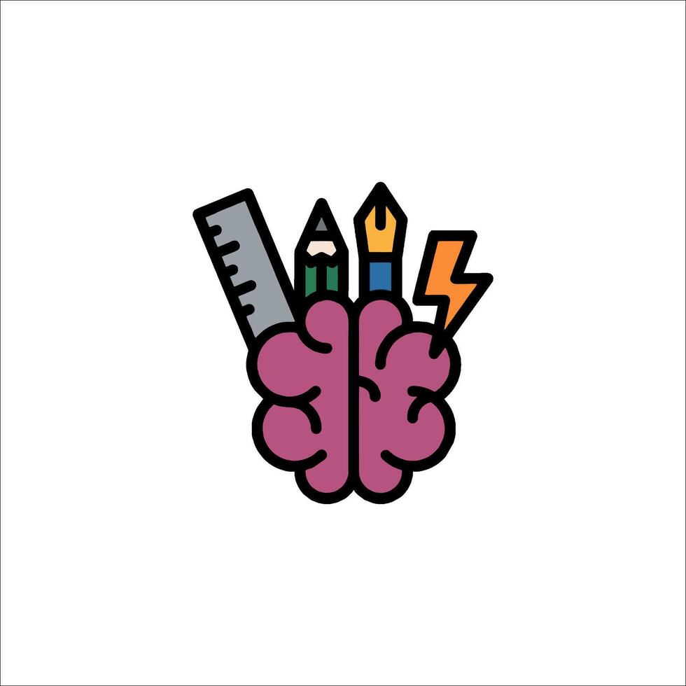 Brain icon with pencils and other items vector
