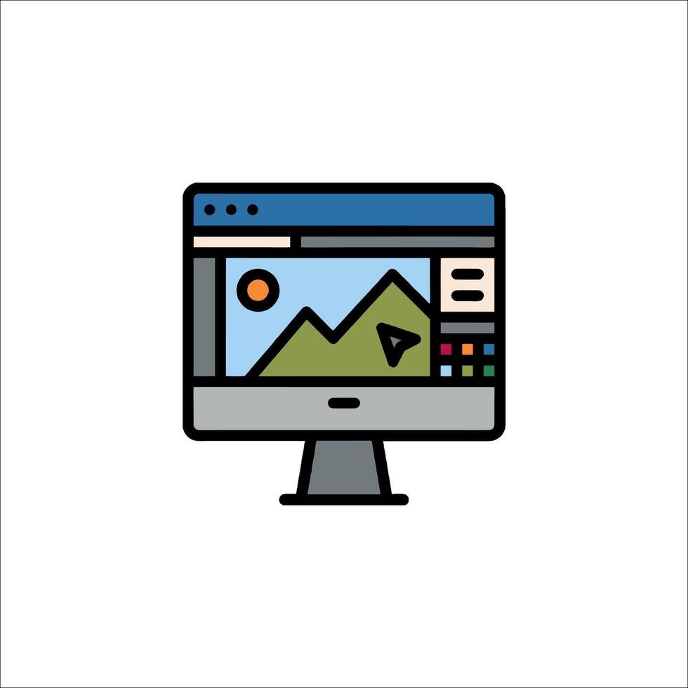 A computer monitor with a mountain in the background vector