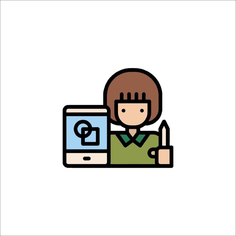 A woman holding a phone and a pencil vector