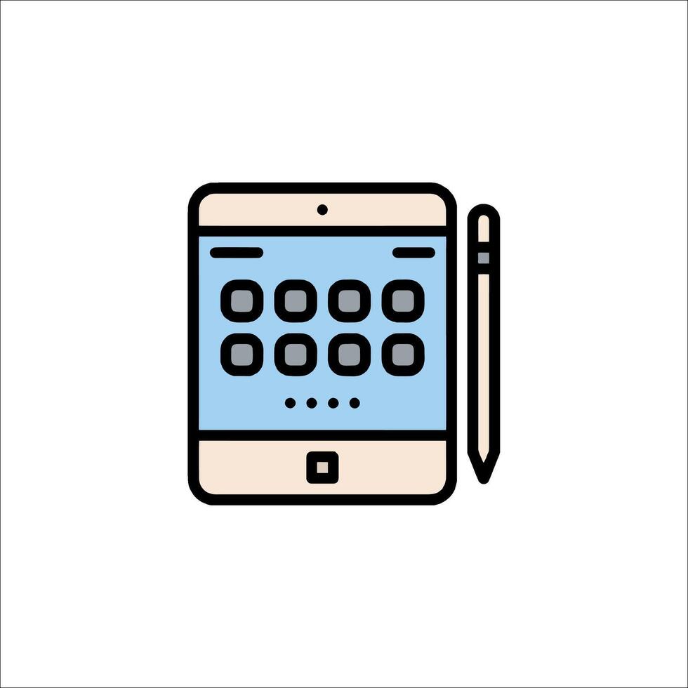 A tablet with a pen and a keyboard icon vector