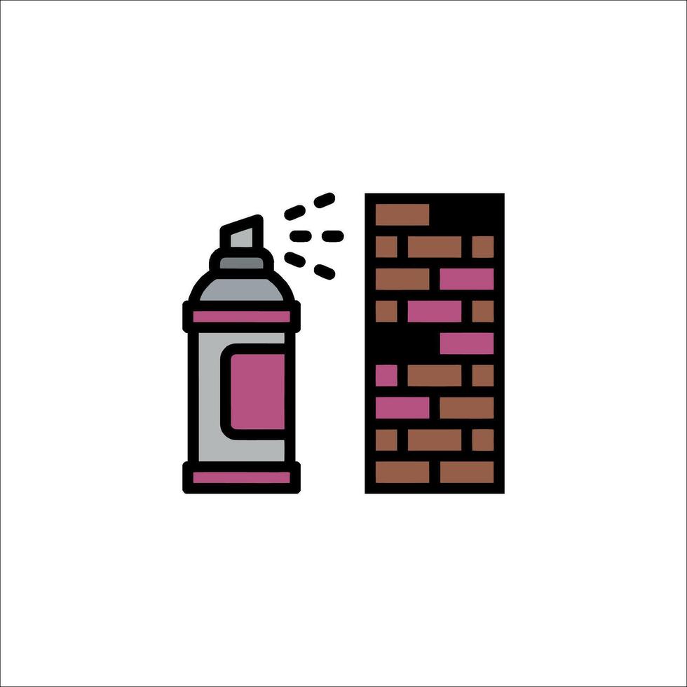 Spray can and brick wall icon vector
