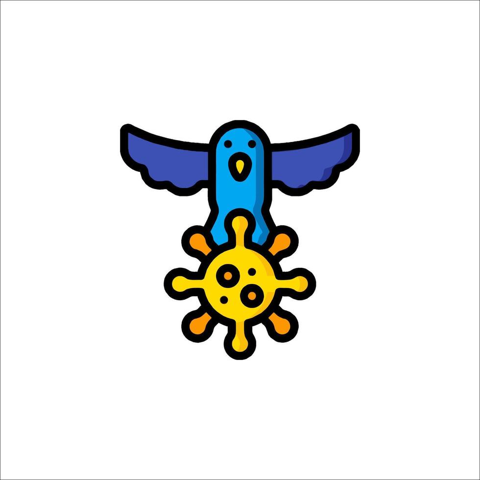 A bird with a sun on its back and a blue bird on its head vector