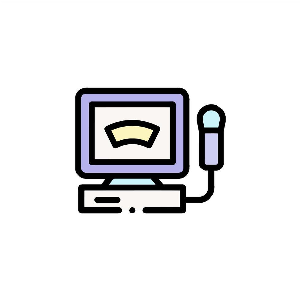 un computadora monitor con un micrófono icono vector