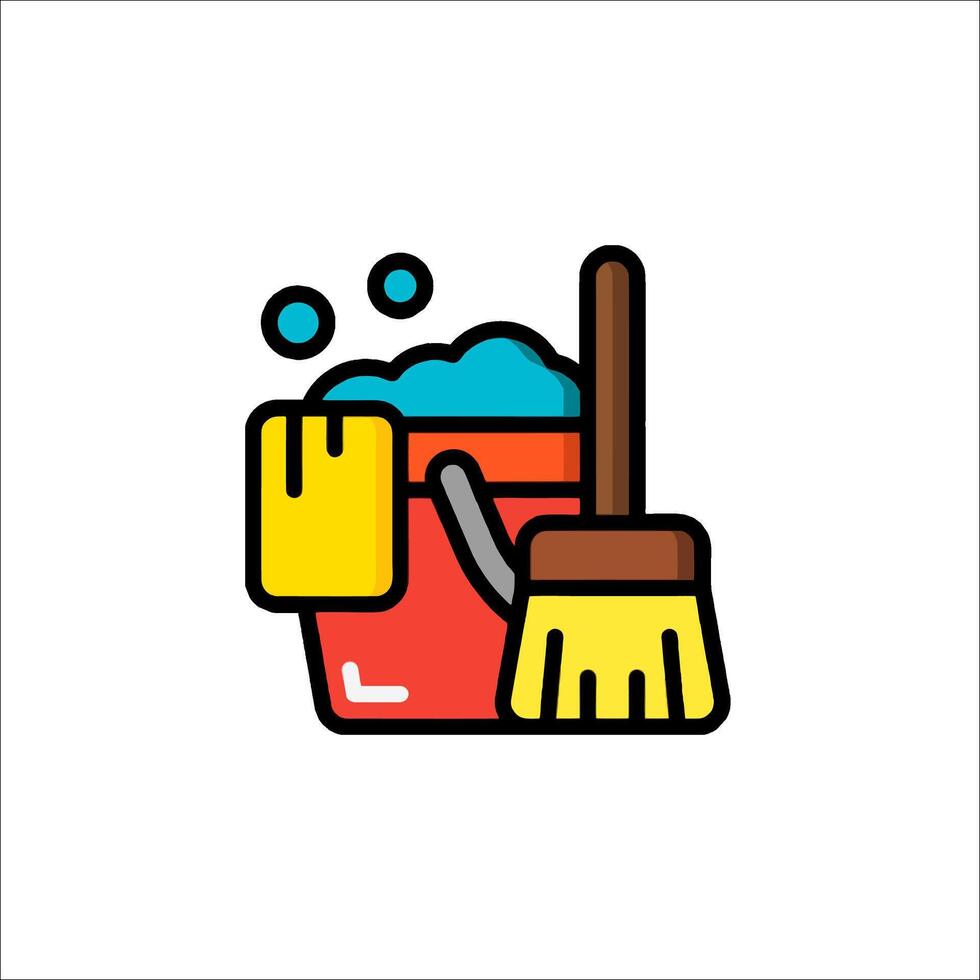 Cleaning icon with bucket and mop vector