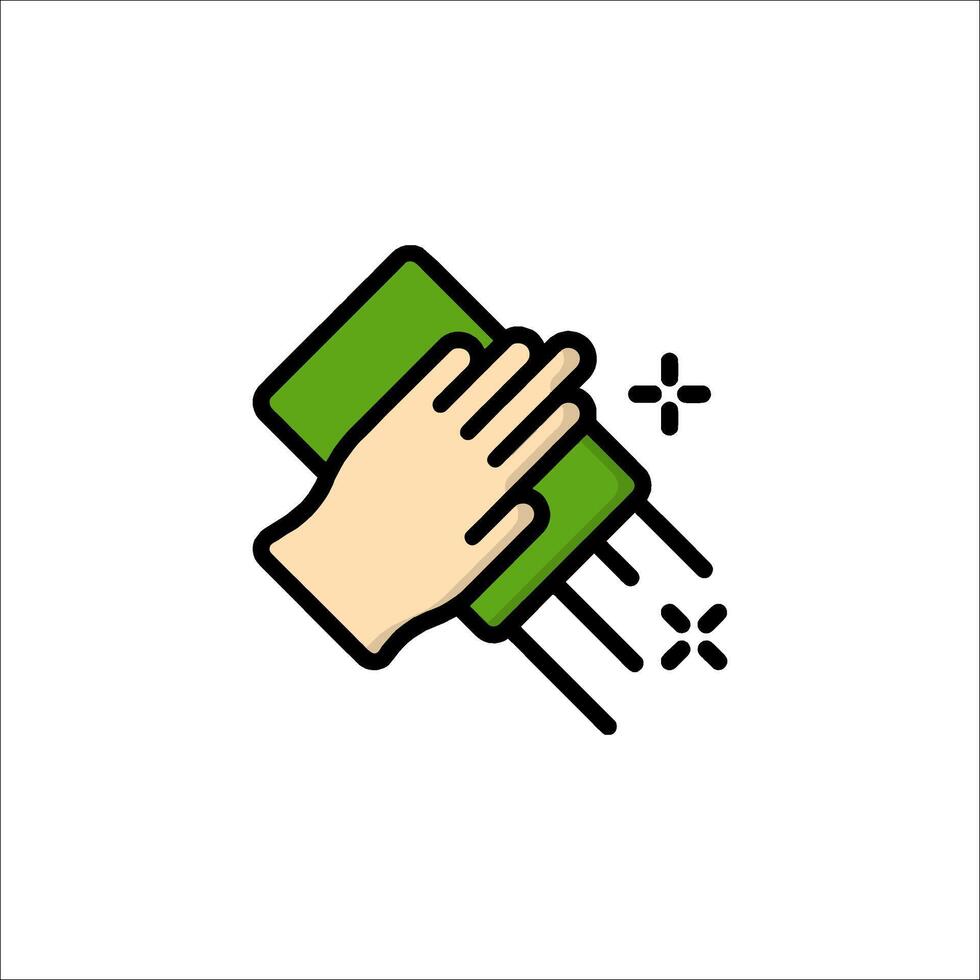 A hand washing a green towel icon vector