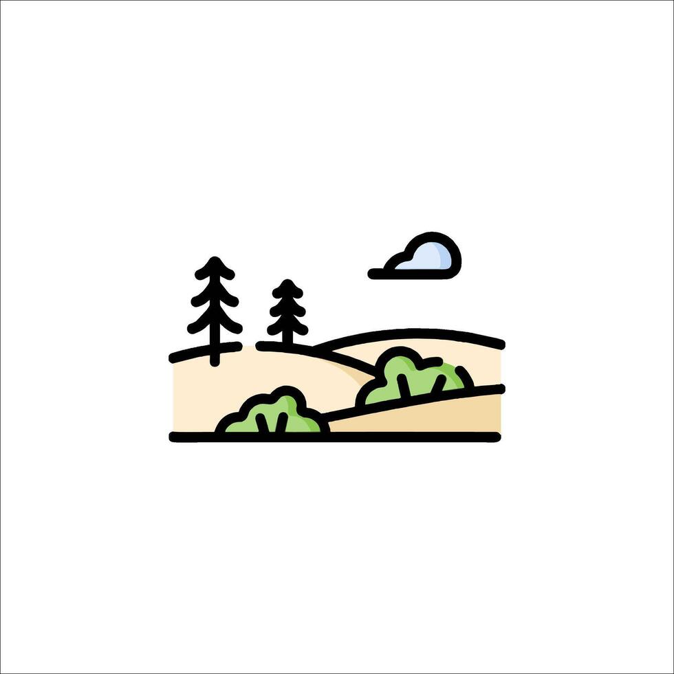 A simple line drawing of a landscape with trees and a sky vector