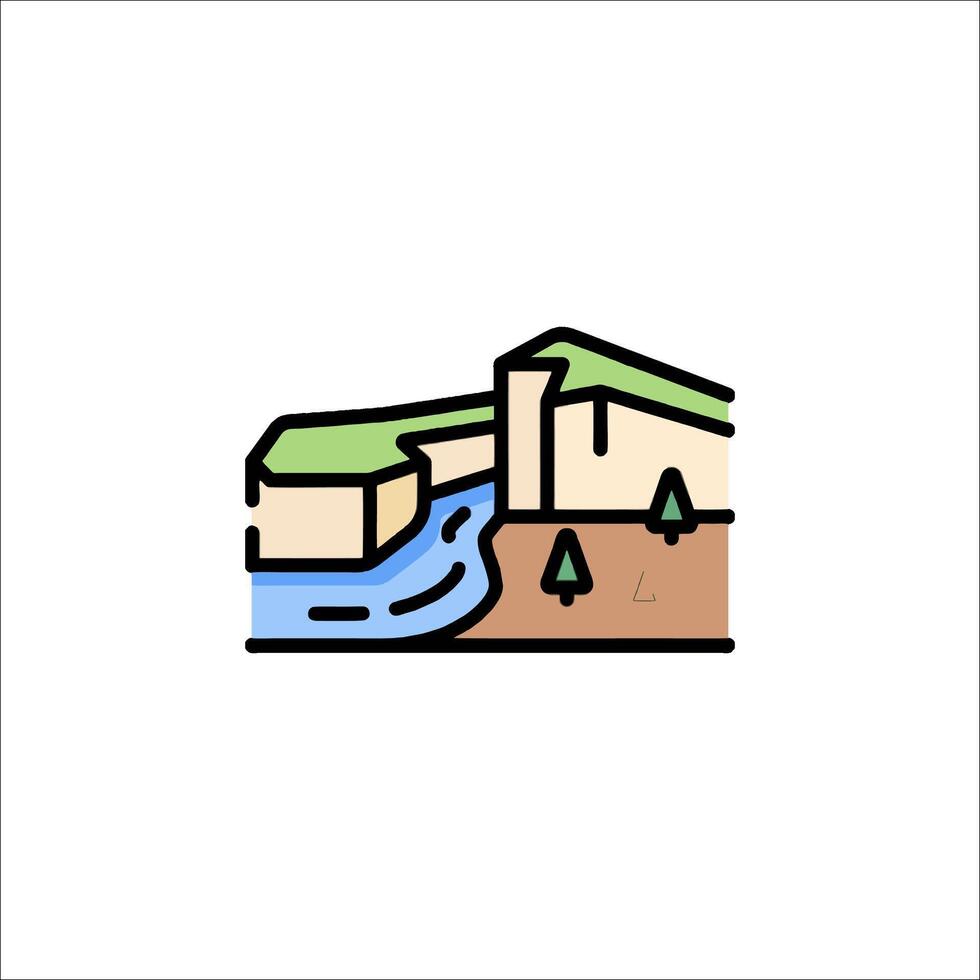 A river and a mountain in a line drawing vector