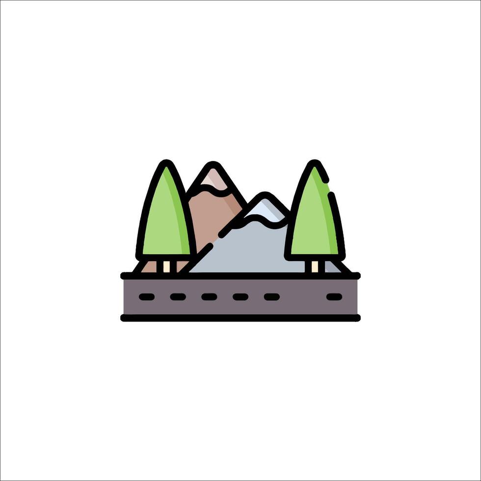 A mountain landscape with trees and a road vector