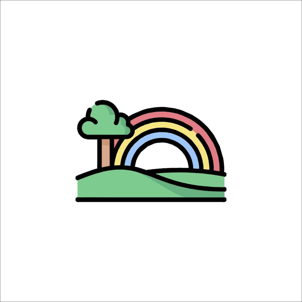 Rainbow icon with tree and grass vector