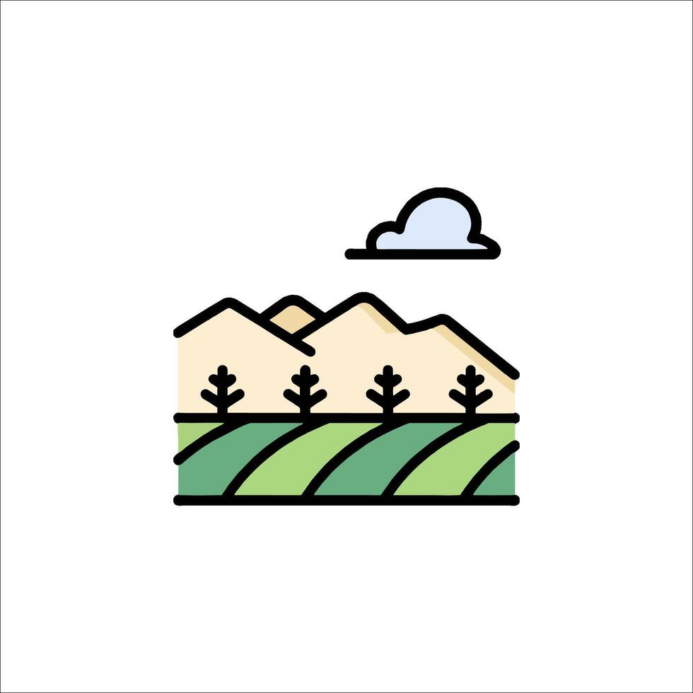 A line icon of a field with mountains in the background vector