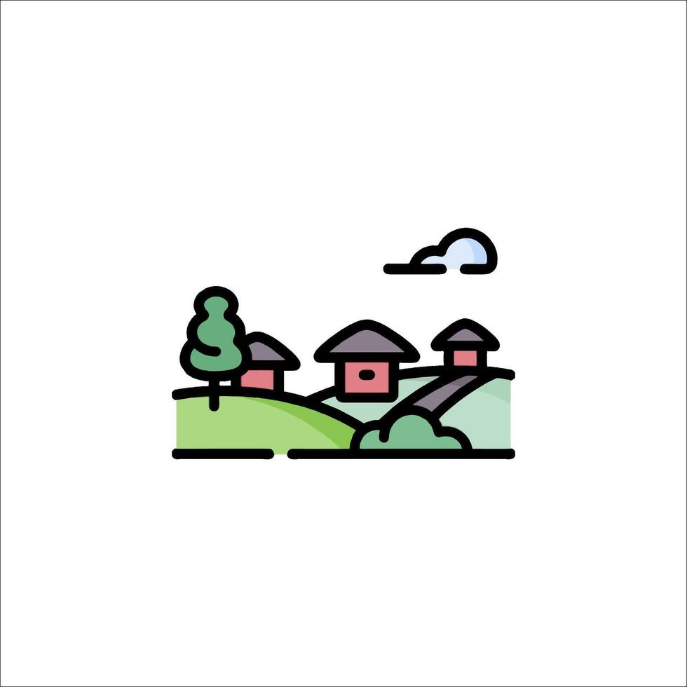 A small village icon with a house on top of a hill vector