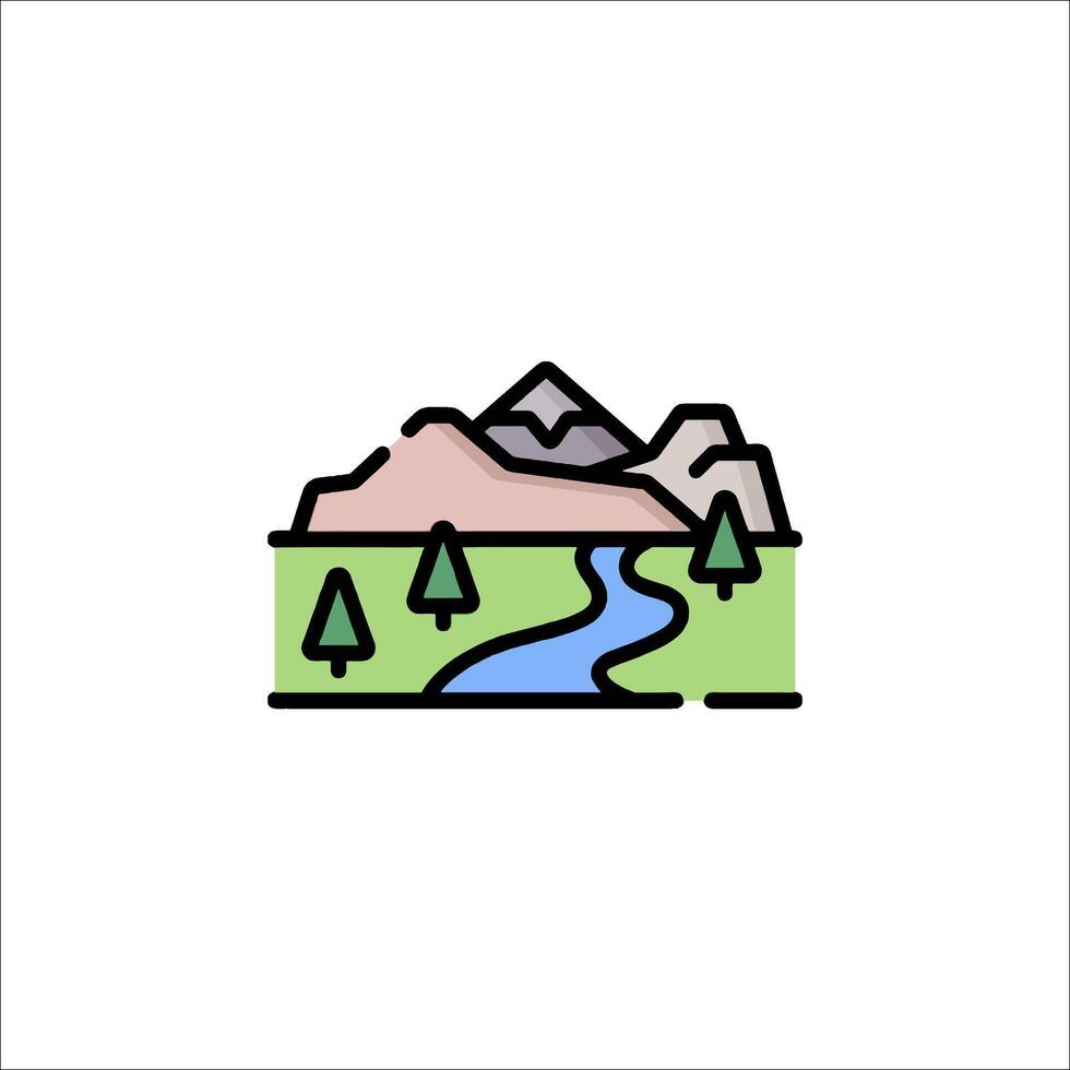 A mountain landscape with a river and trees vector