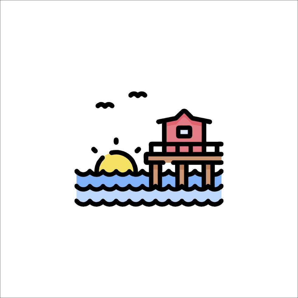 A beach house with a sun in the background vector