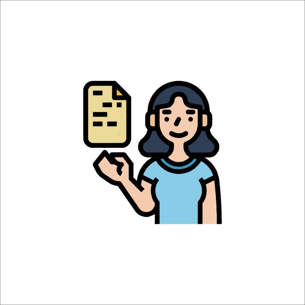 A woman holding a piece of paper with a piece of paper on it vector