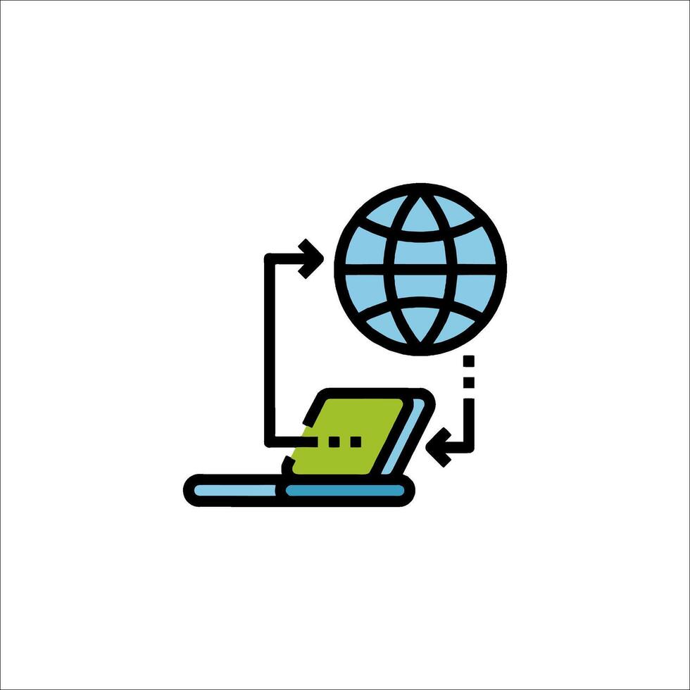 The icon for a laptop connected to a globe vector