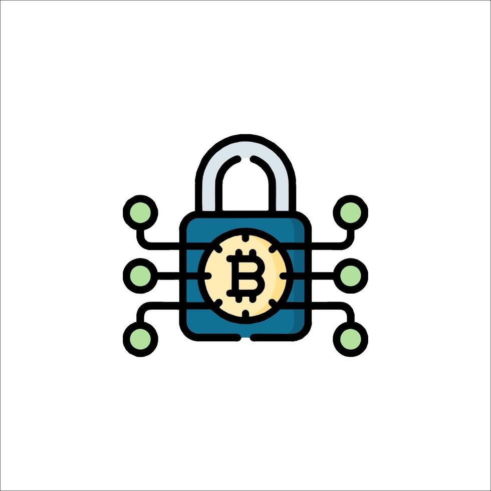 Bitcoin security icon with lock and key vector