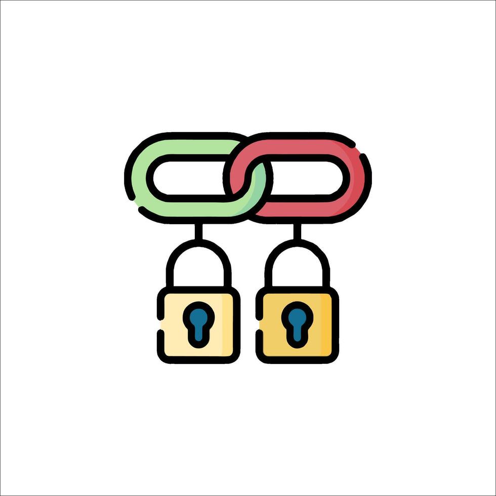 A lock and key icon with a chain vector