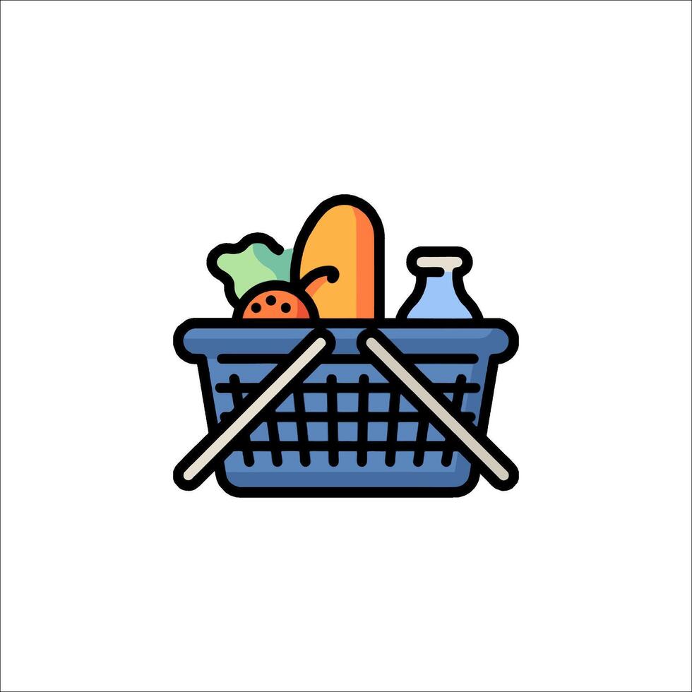 A basket with groceries and milk in it vector