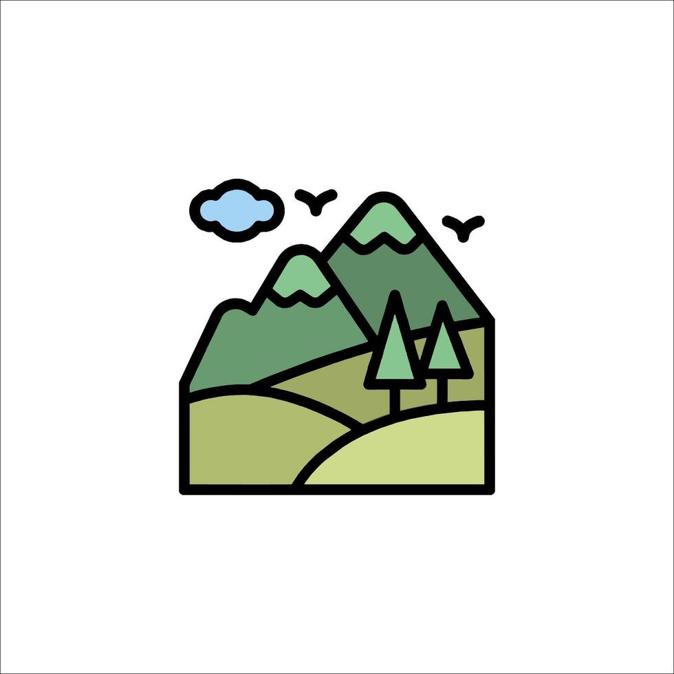 A mountain landscape with trees and birds vector