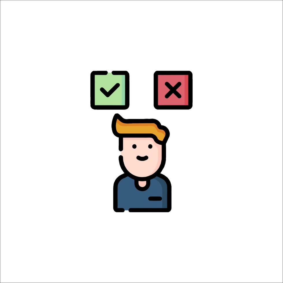 A man with a check mark on his head and a tick mark next to it vector