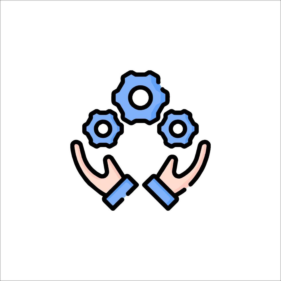 Hands holding gears icon on white background vector