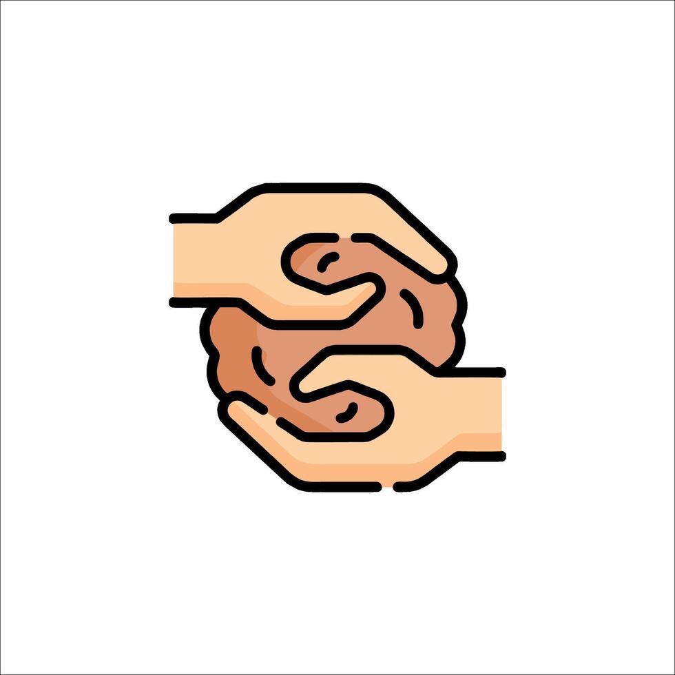 Two hands holding a brain icon vector