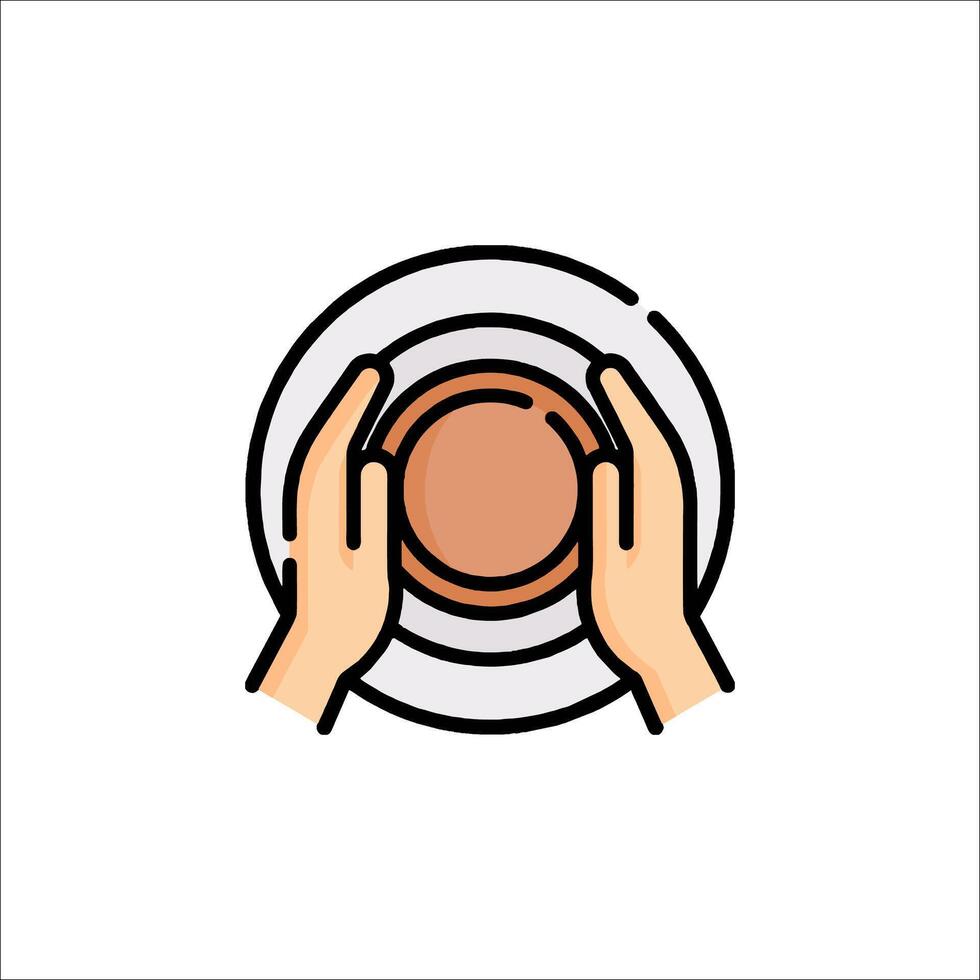 Hands holding a plate with a cup of coffee vector
