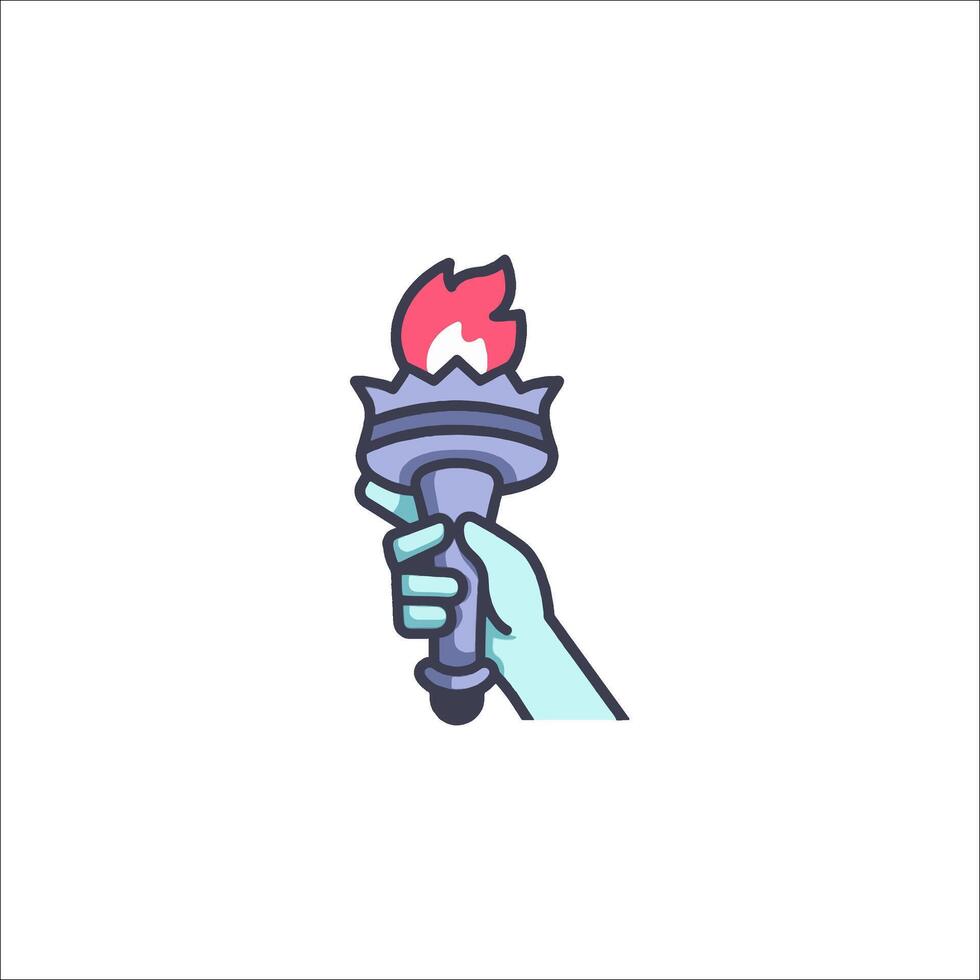 A hand holding a torch with a flame in it vector