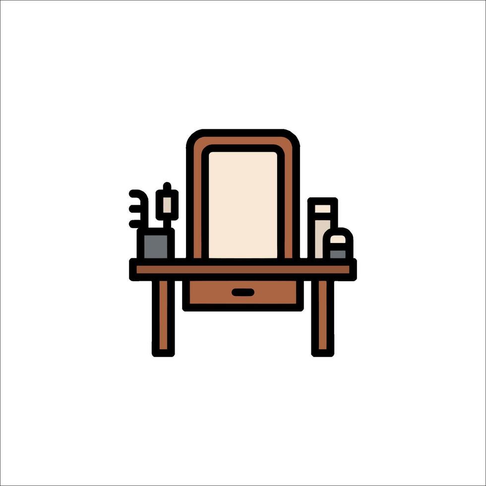 A desk with a mirror and a chair vector