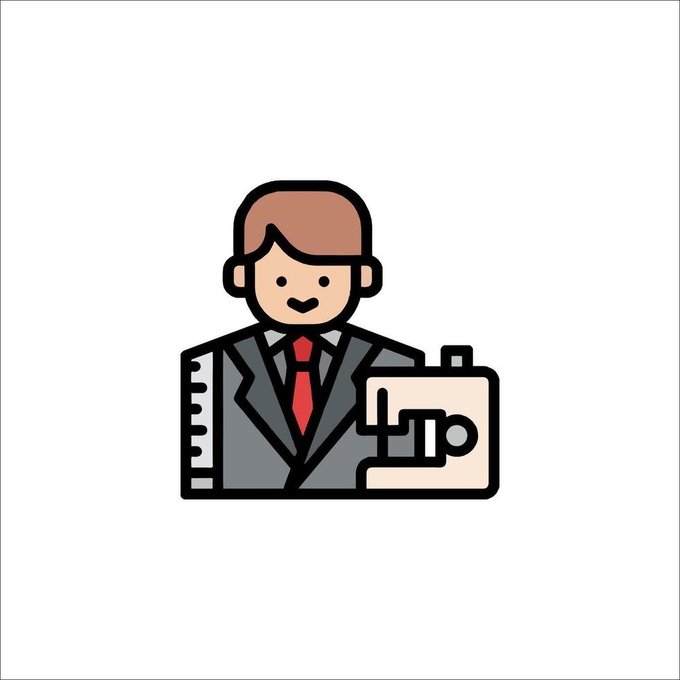A man in a suit holding a sewing machine vector