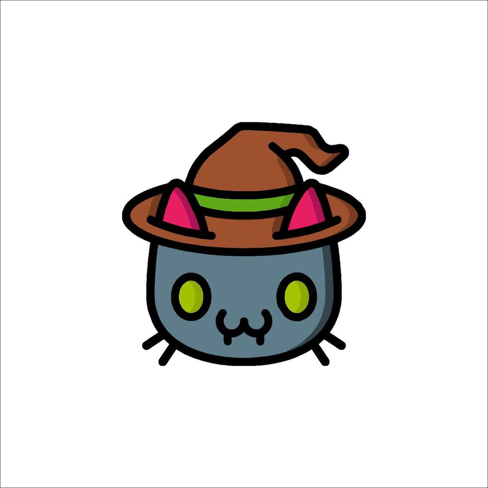 A cartoon cat wearing a witch hat vector