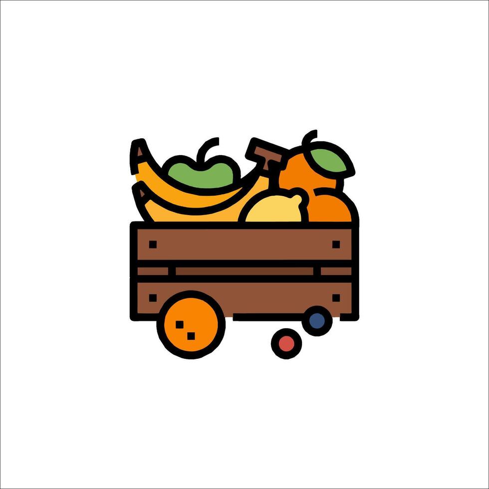 Fruit and vegetables in a wooden box icon vector