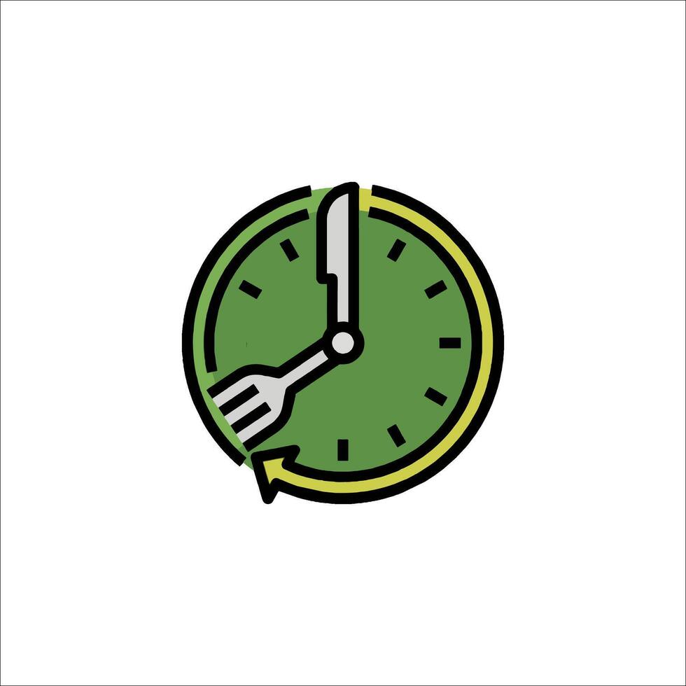A clock with a fork and knife in it vector