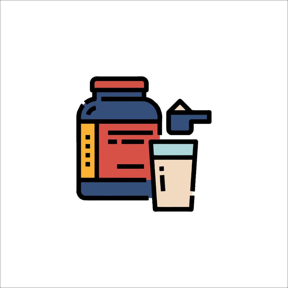 A bottle of protein and a glass of milk vector