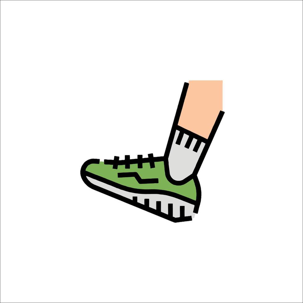 A person wearing a green shoe with a sock on it vector