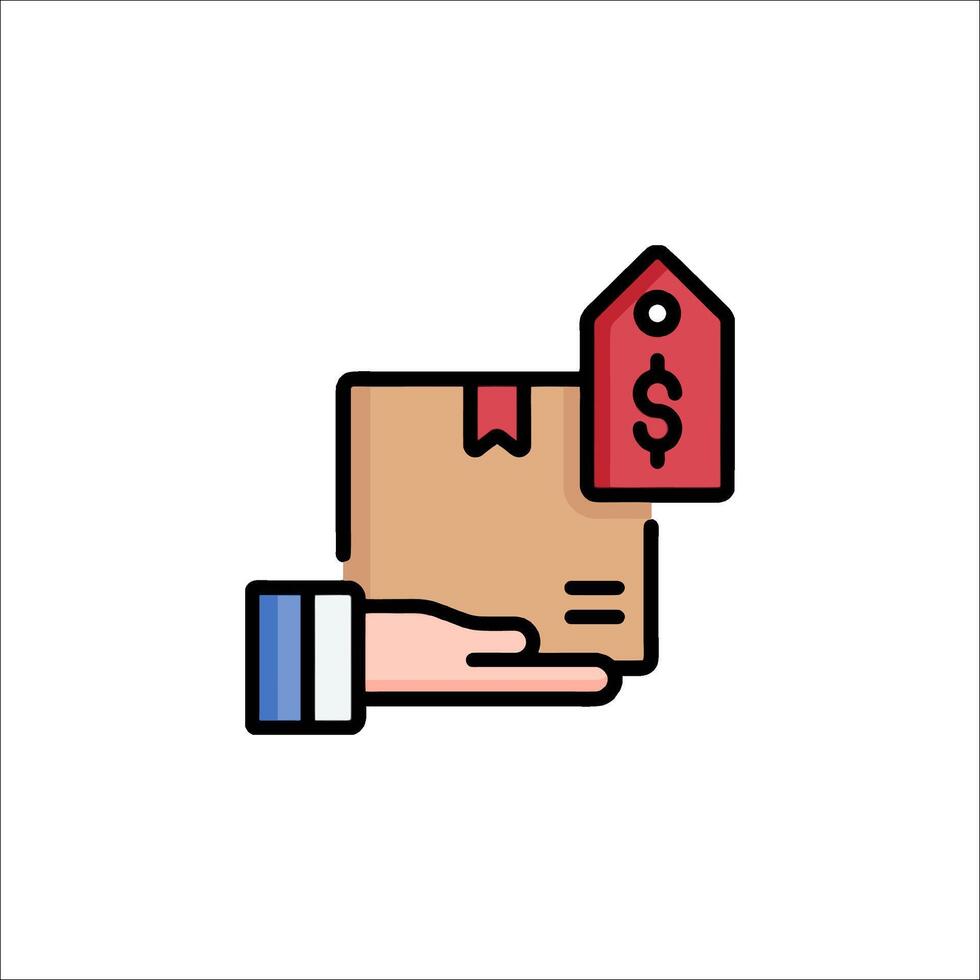 Hand holding a package with a price tag on it vector