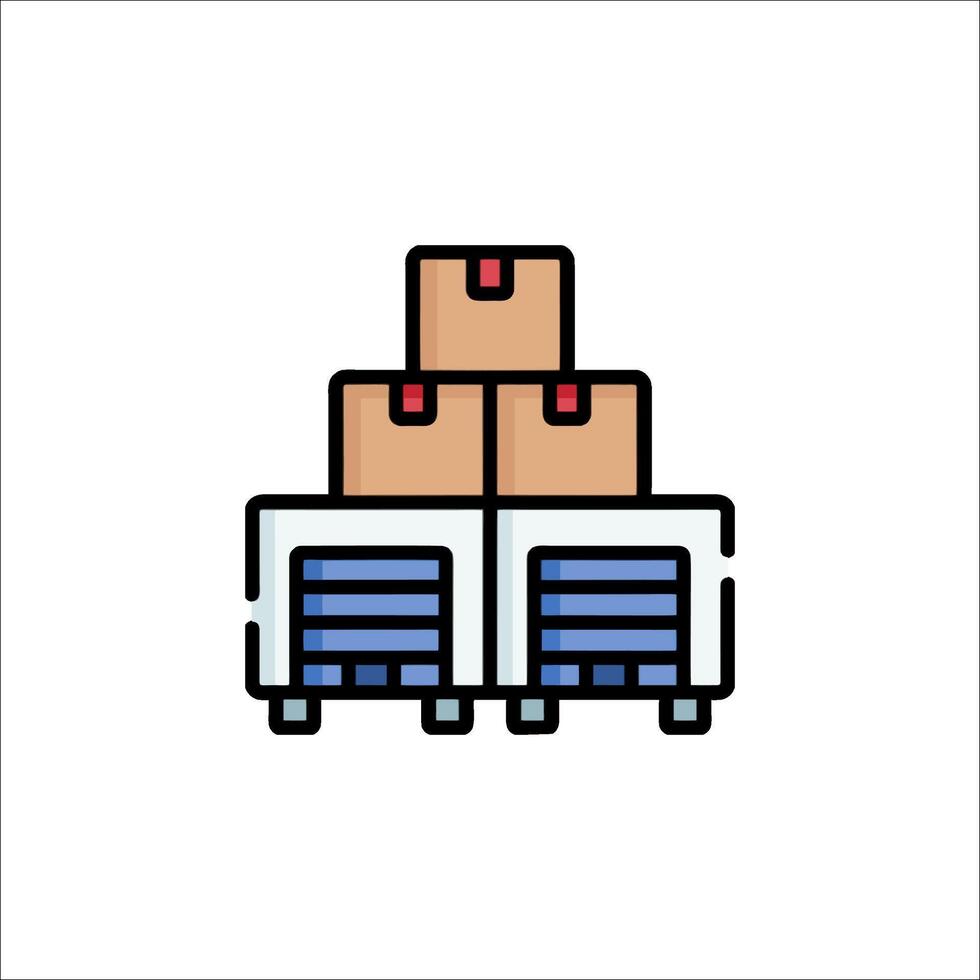 A stack of boxes on a cart with a red handle vector