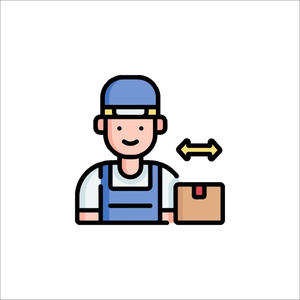A man in a blue hat holding a box vector