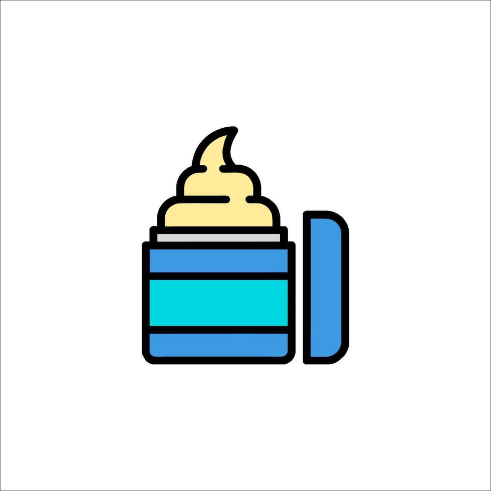 A cream container with a yellow and blue lid vector