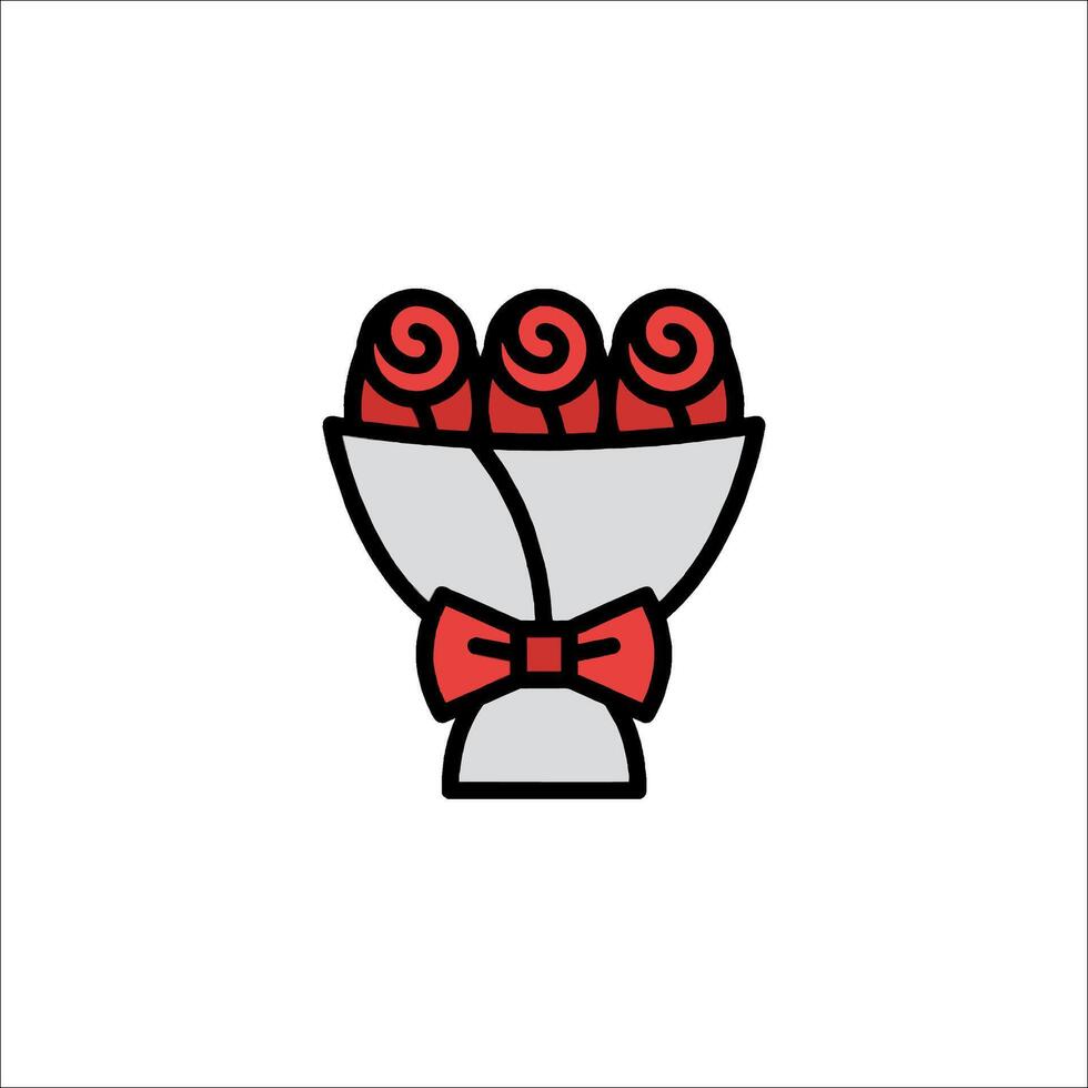 A red rose bouquet with a bow tied to it vector