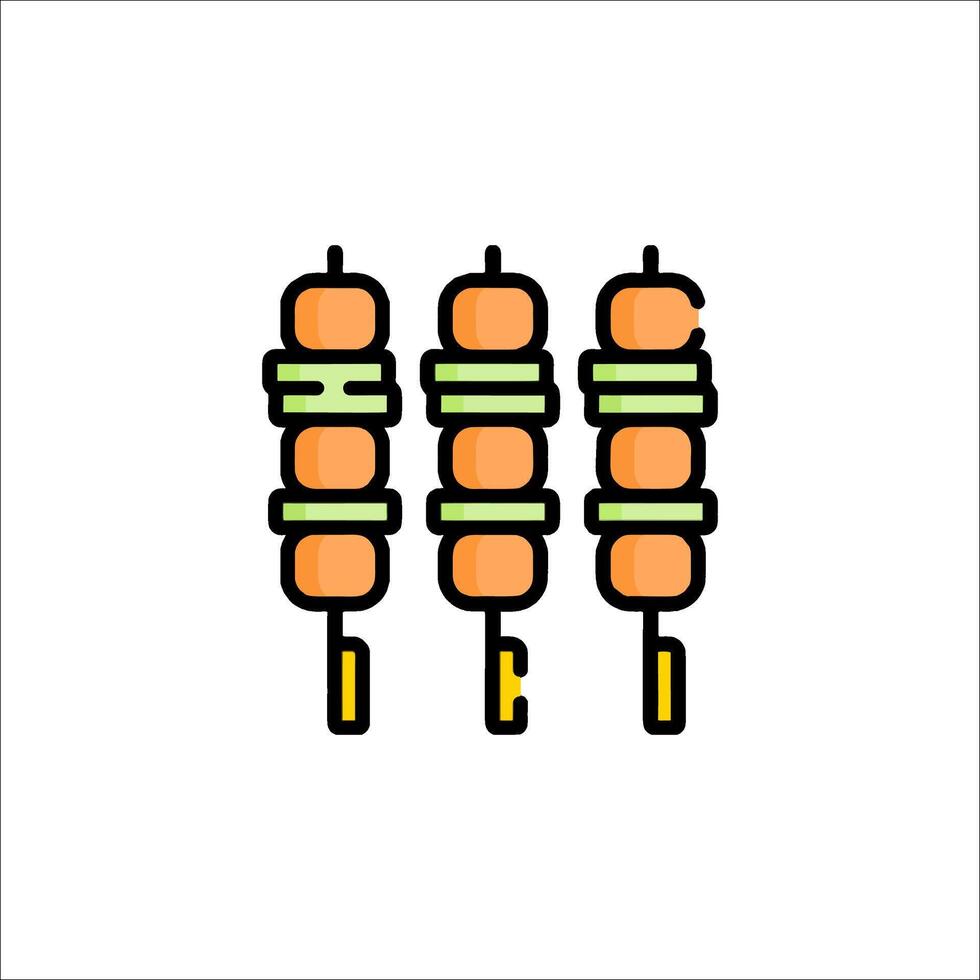 Three skewers on a stick with a green leaf on top vector