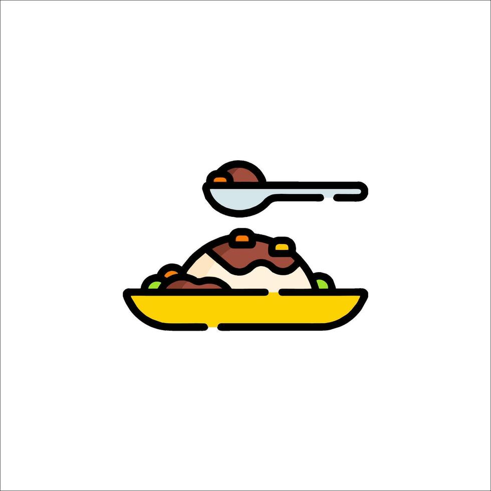 A plate with food and a spoon on it vector