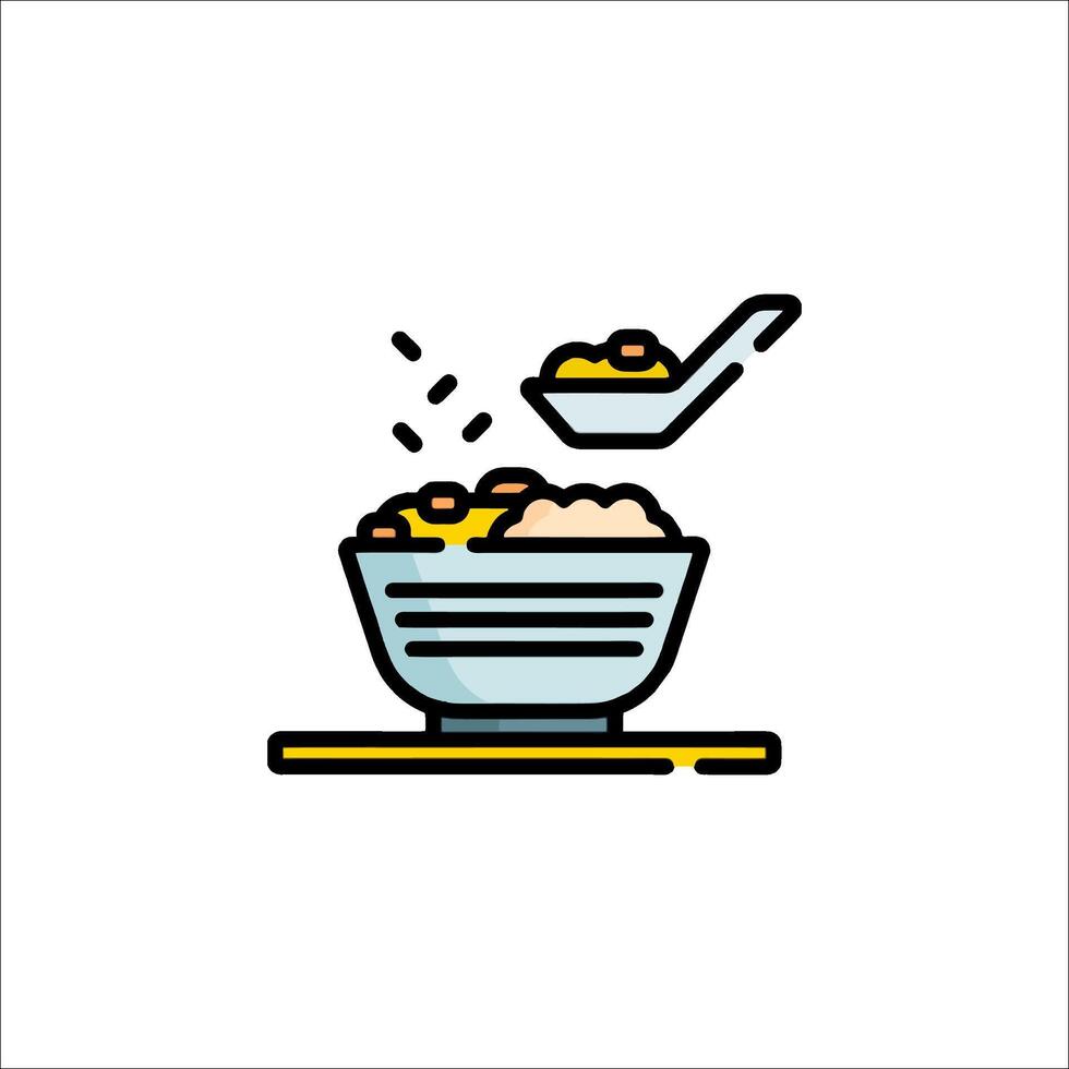 A bowl of cereal with a spoon and spoon icon vector